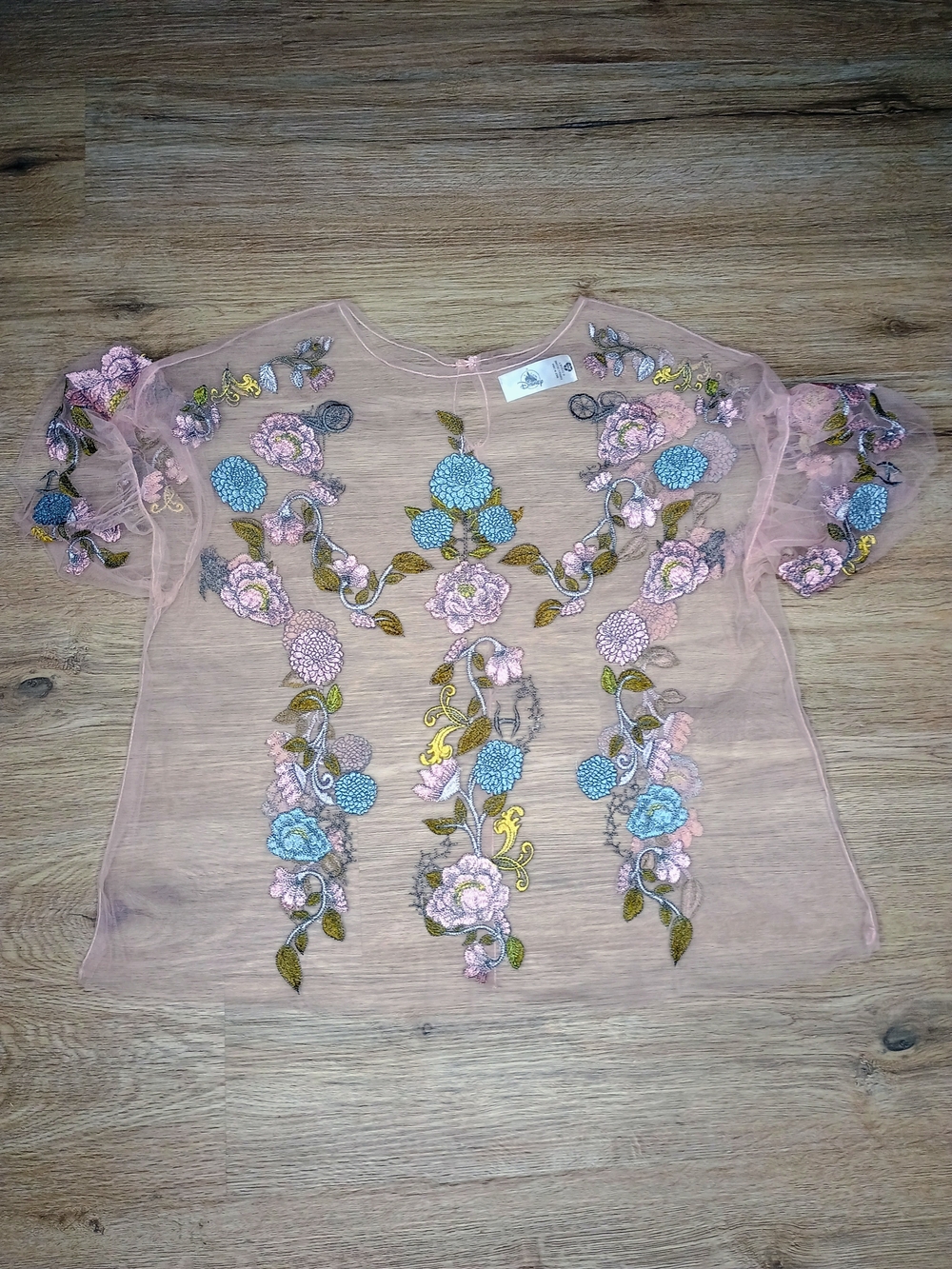 Disney Sheer Pink Floral Embroidered Blouse